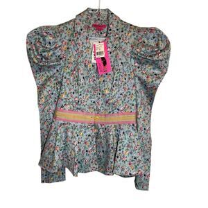NWT Vintage Betsey Johnson Runway Floral Print Peplum Jacket Made in USA Size 10